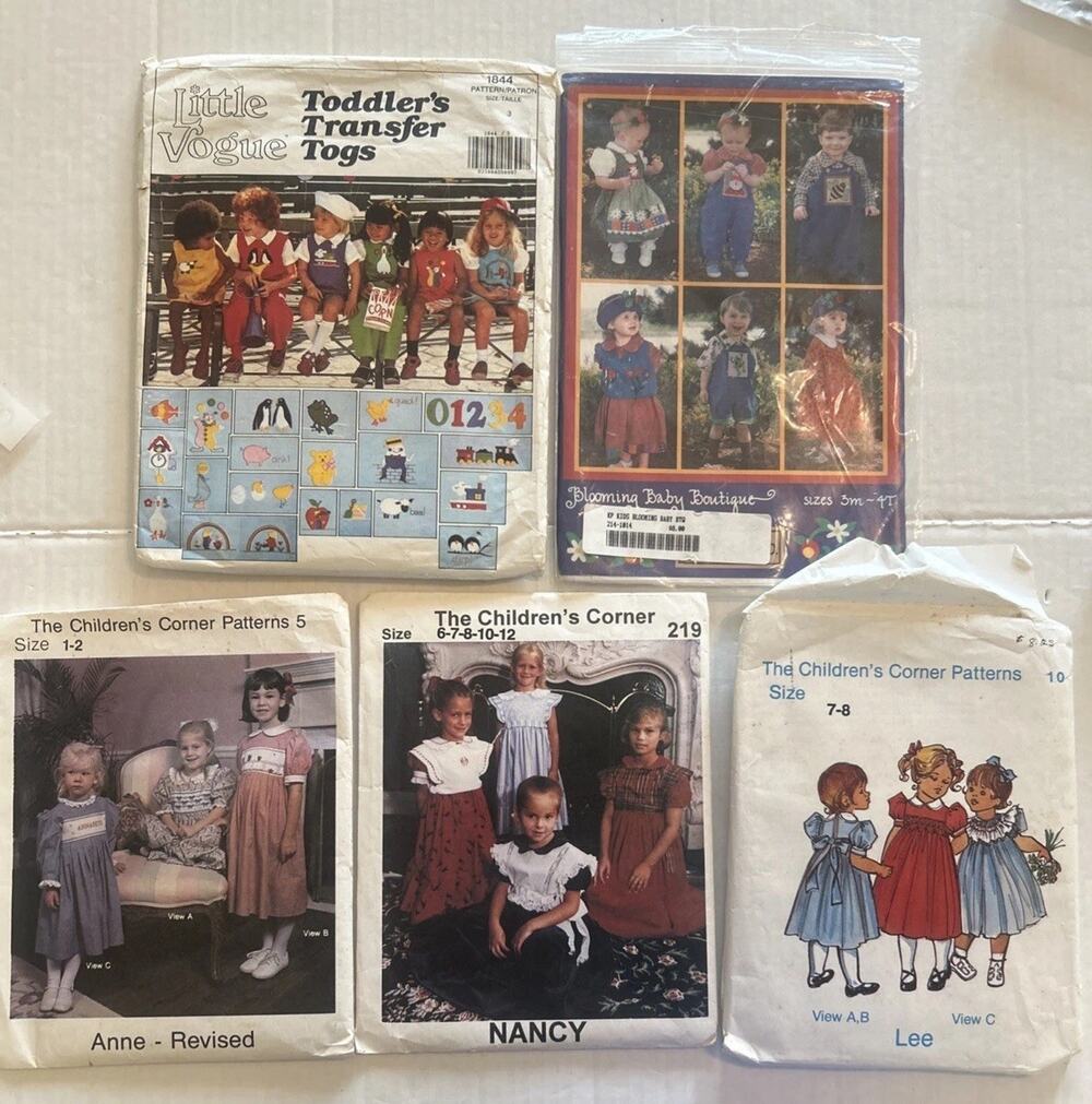 Lot of 5 Vtg Sewing Patterns The Children's Corner Girls Sizes 1/2, 3, 7/8, 6-12